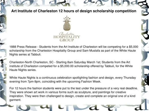 Art Institute of Charleston 12 hours of design scholarship
