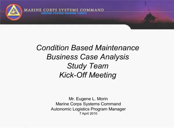 condition based maintenance business case analysis study team kick-off meeting