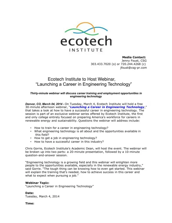 Ecotech Institute to Host Webinar,