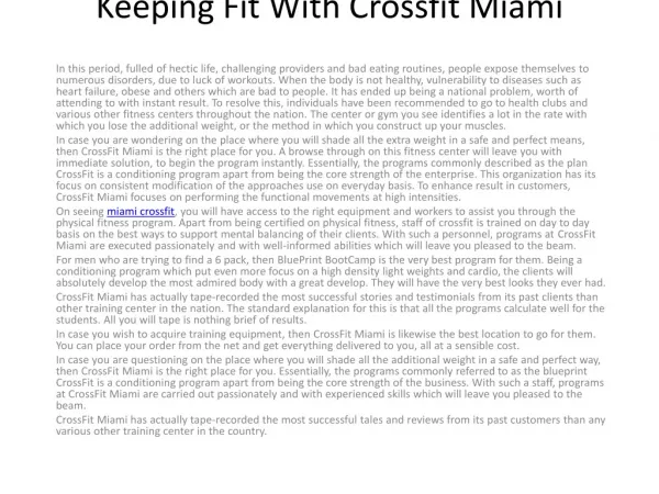Keeping Fit With Crossfit Miami