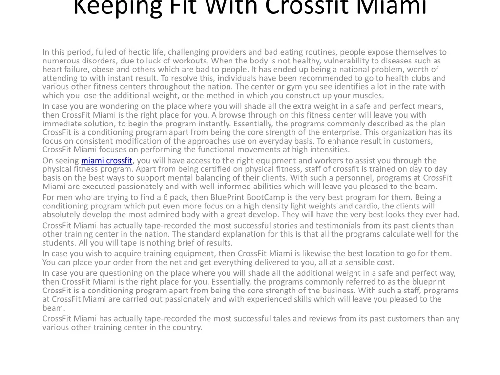 keeping fit with crossfit miami