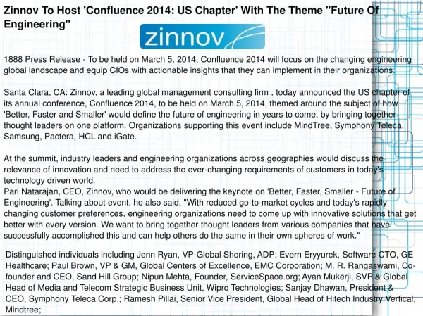 Zinnov To Host 'Confluence 2014: US Chapter