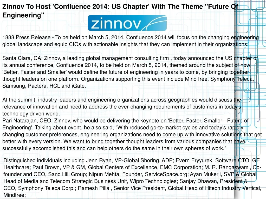 zinnov to host confluence 2014 us chapter with