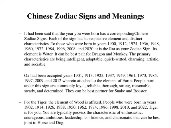 Chinese Zodiac Signs and Meanings