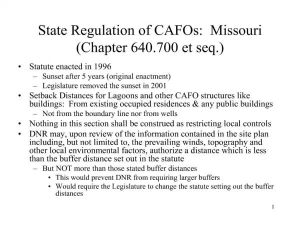 state regulation of cafos: missouri chapter 640.700 et seq.