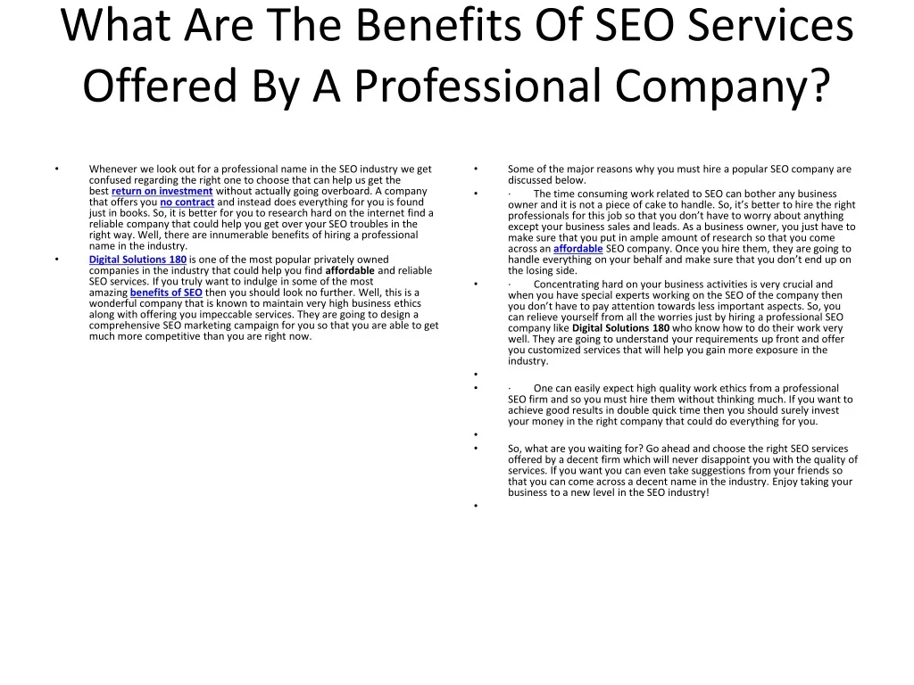 what are the benefits of seo services offered by a professional company