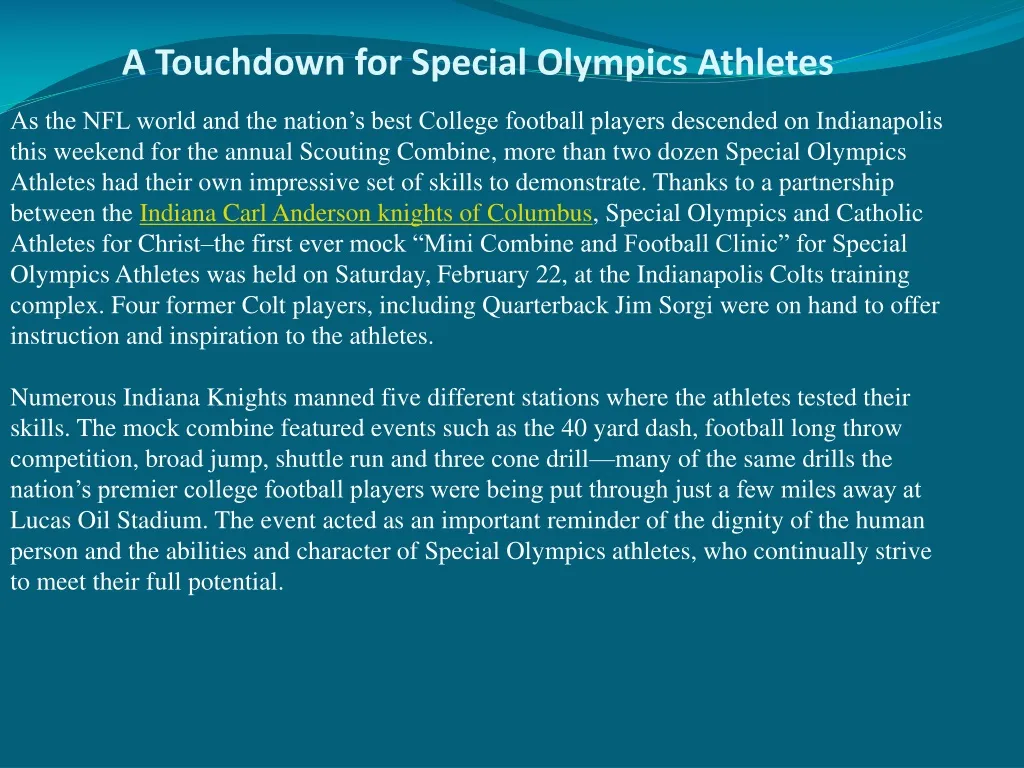 a touchdown for special olympics athletes