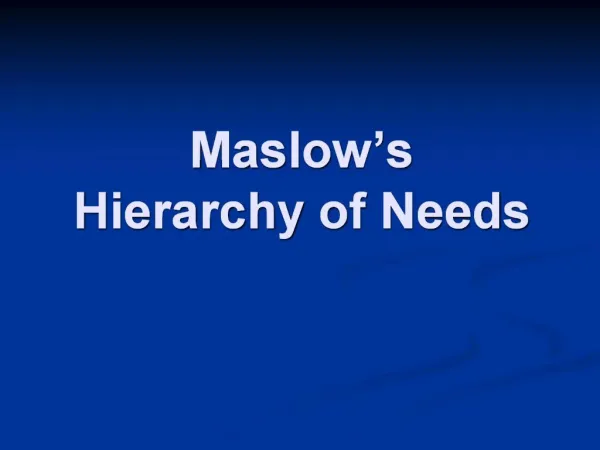 Maslow s Hierarchy of Needs