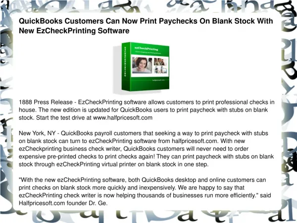 QuickBooks Customers Can Now Print Paychecks On Blank Stock