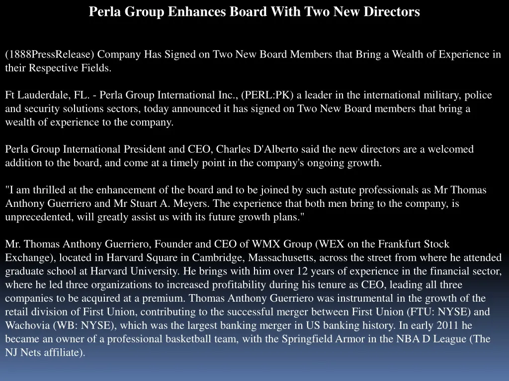 perla group enhances board with two new directors