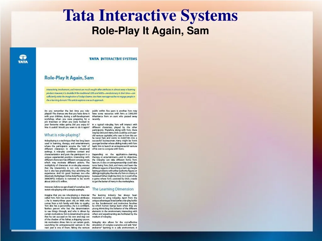 tata interactive systems role play it again sam