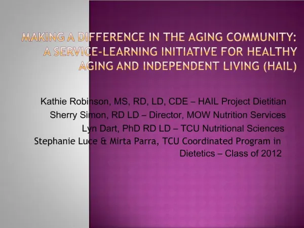 Making a Difference in the Aging Community: A Service-Learning Initiative for Healthy Aging and Independent Living HAIL