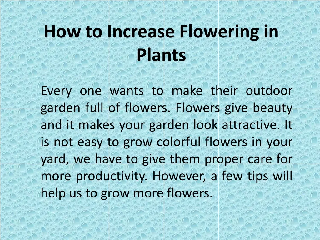 how to increase flowering in plants