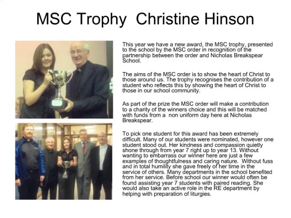 MSC Trophy Christine Hinson