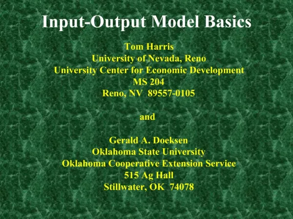 Input-Output Model Basics