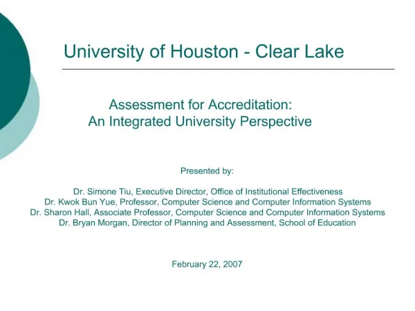 Assessment for Accreditation: An Integrated University Perspective