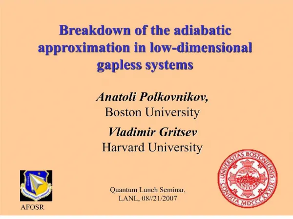 breakdown of the adiabatic approximation in low-dimensional gapless systems