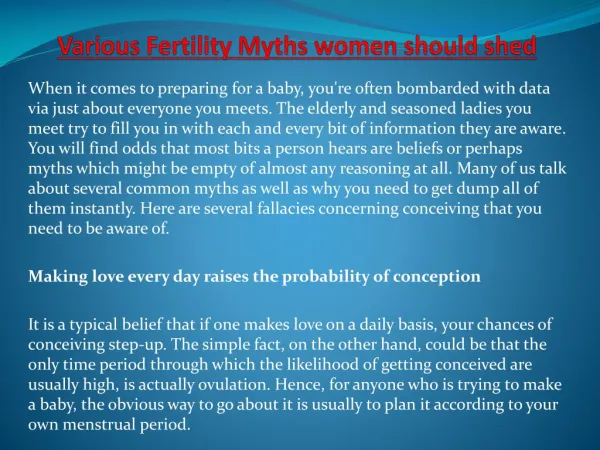 Various Fertility Myths women should shed