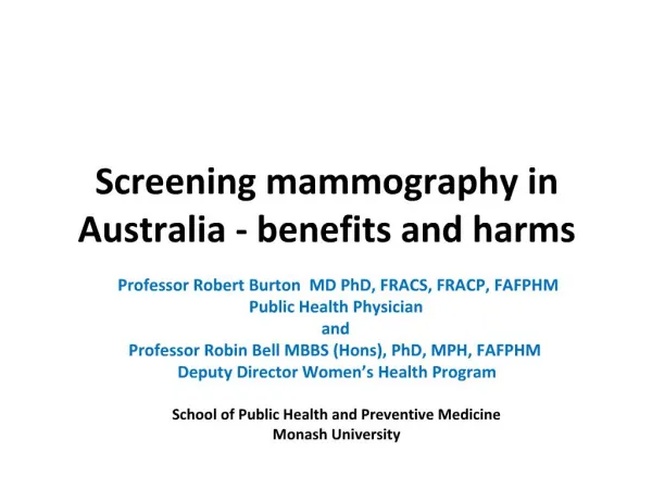 Screening mammography in Australia - benefits and harms