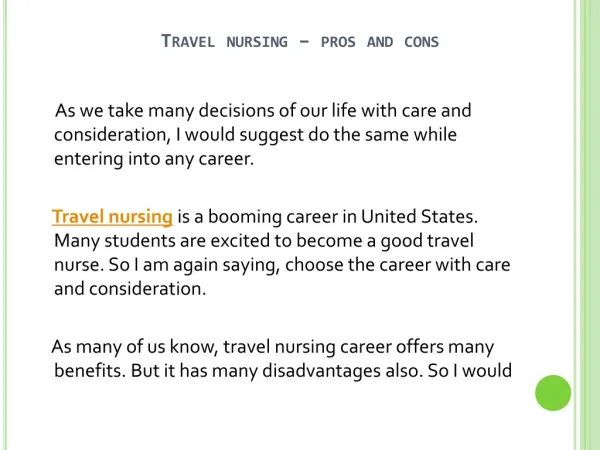 Pros And Cons Of Travel Nursing Career