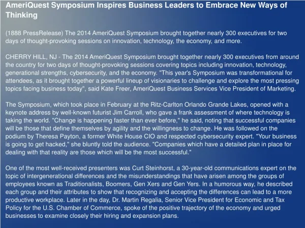 AmeriQuest Symposium Inspires Business Leaders