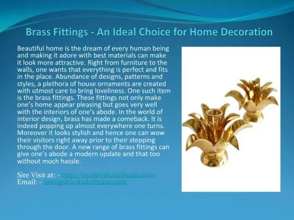 Brass Fittings - An Ideal Choice for Home Decoration