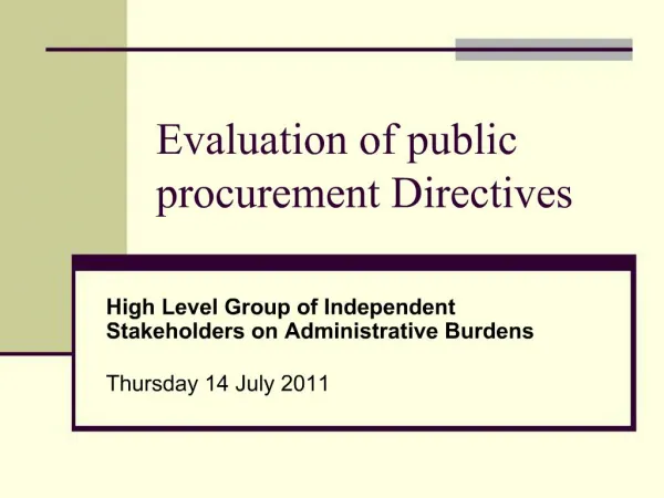Evaluation of public procurement Directives