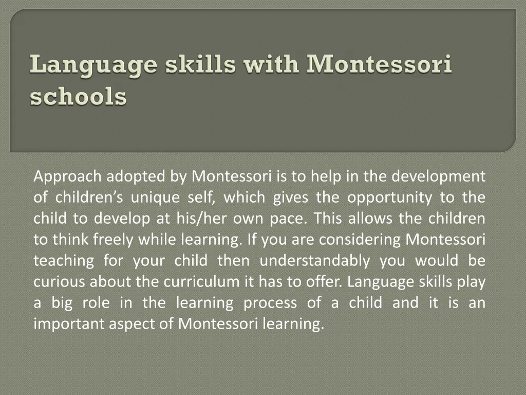 language skills with montessori schools