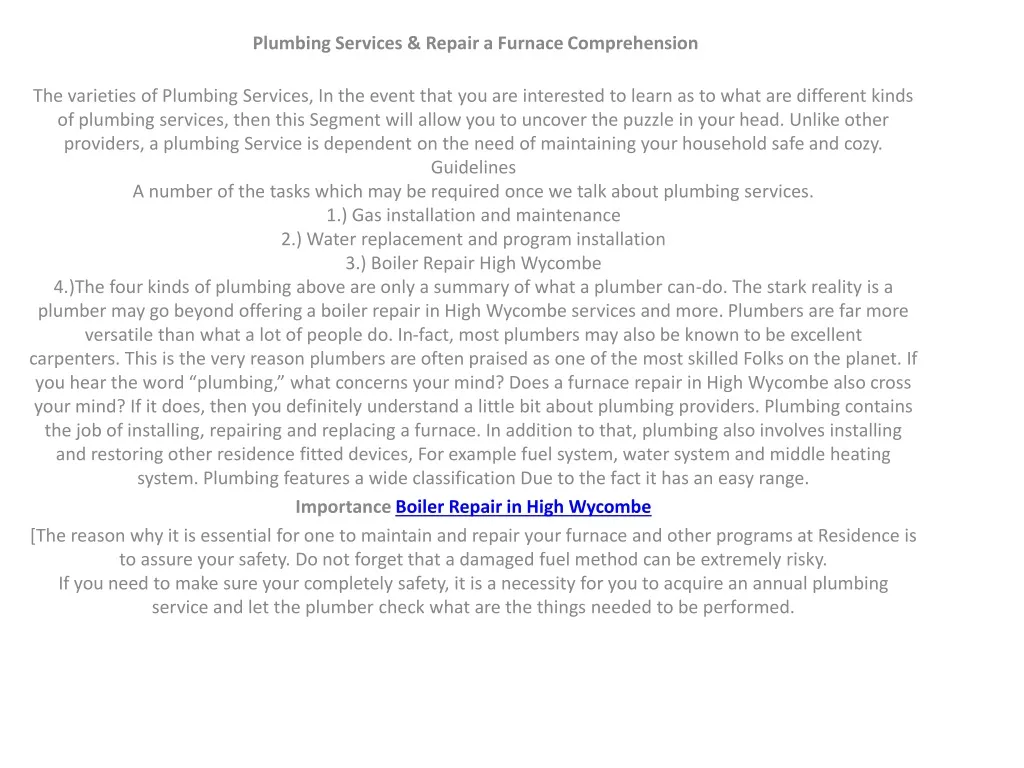 plumbing services repair a furnace comprehension