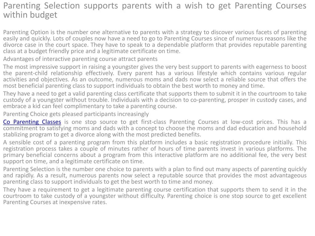 parenting selection supports parents with a wish