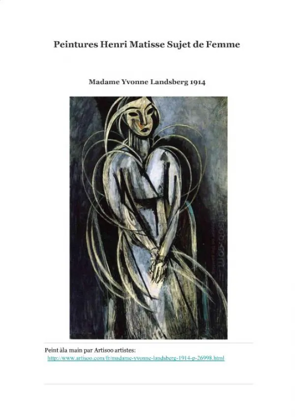 Peintures Henri Matisse Sujet de Femme -- Artisoo