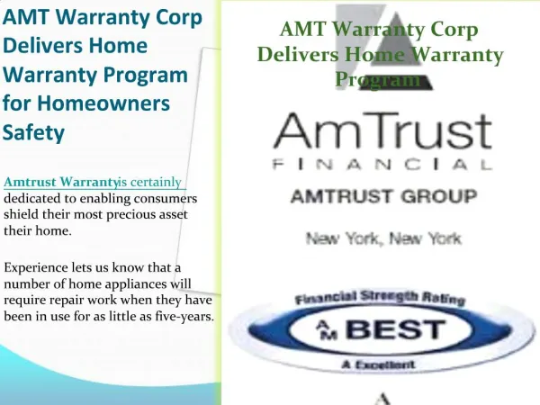 AMT Warranty Corp Delivers Home Warranty Program for Homeown