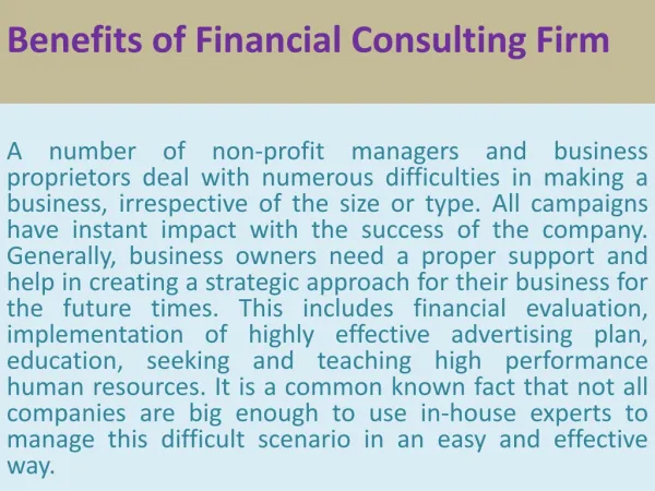 Benefits of Financial Consulting Firm