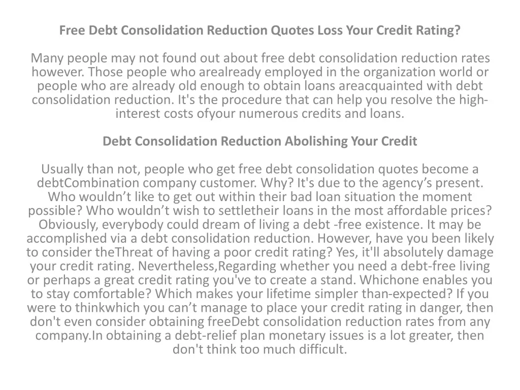 free debt consolidation reduction quotes loss