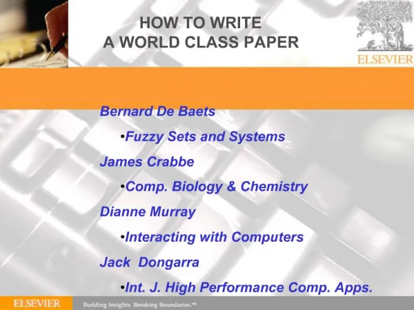 HOW TO WRITE A WORLD CLASS PAPER