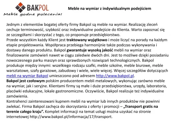 Meble na wymiar Bakpol