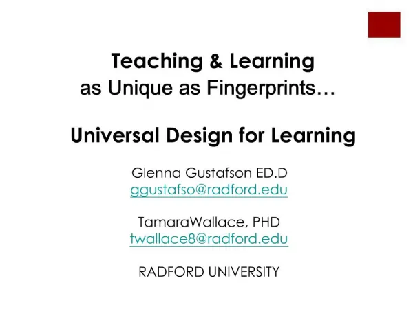 Teaching Learning as Unique as Fingerprints Universal Design for Learning