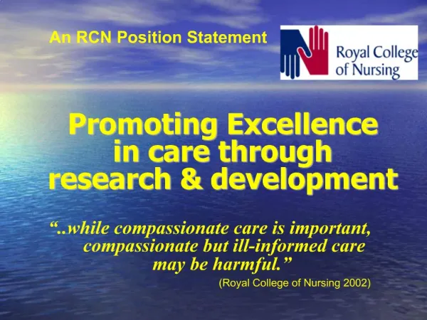 Promoting Excellence in care through research development