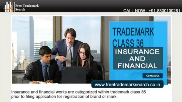 Trademark Class 36 | Insurance and Financial