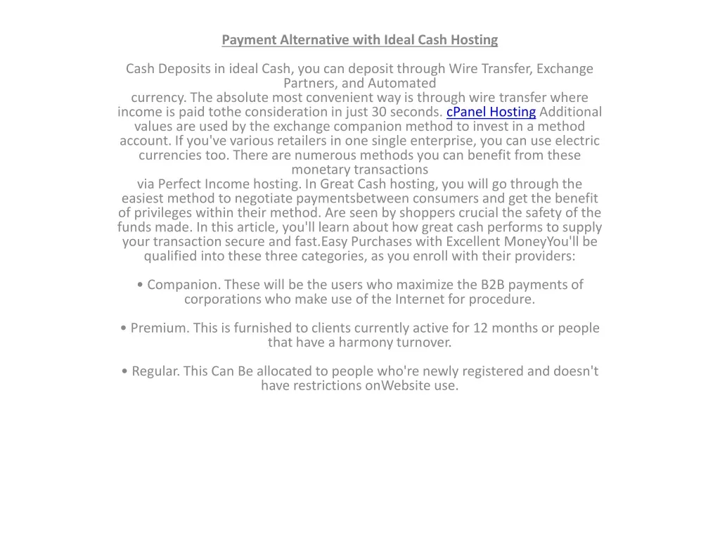 payment alternative with ideal cash hosting cash