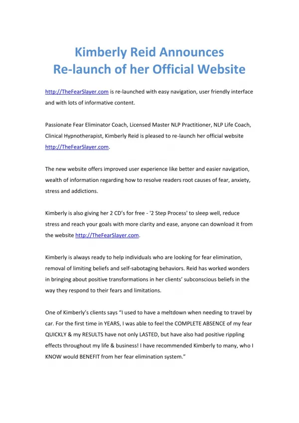 Kimberly Reid Announces Re-launch of her Official Website