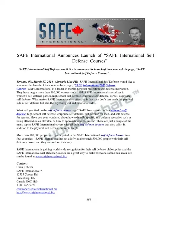 SAFE International Announces Launch of