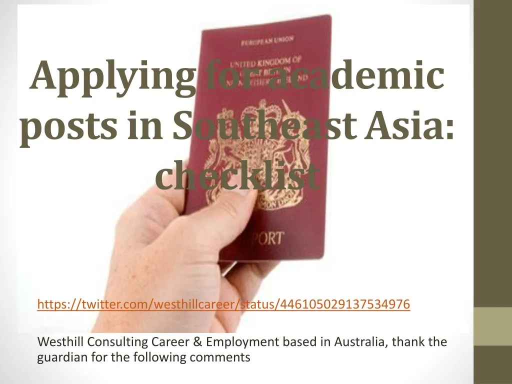 applying for academic posts in southeast asia checklist