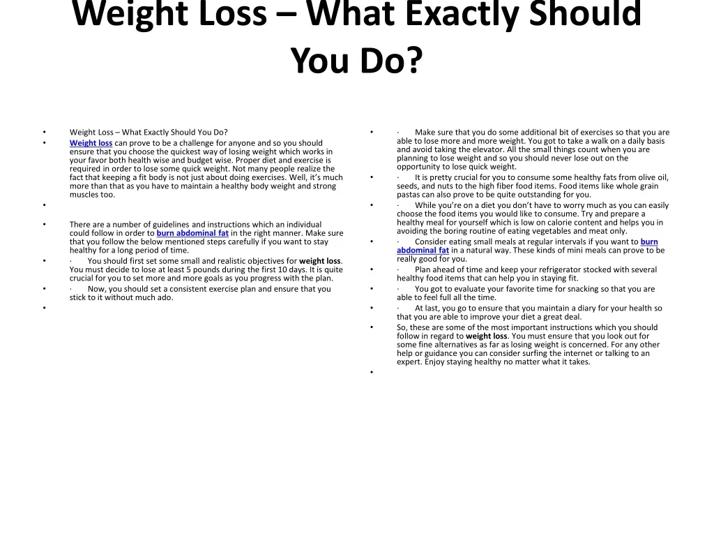 weight loss what exactly should you do