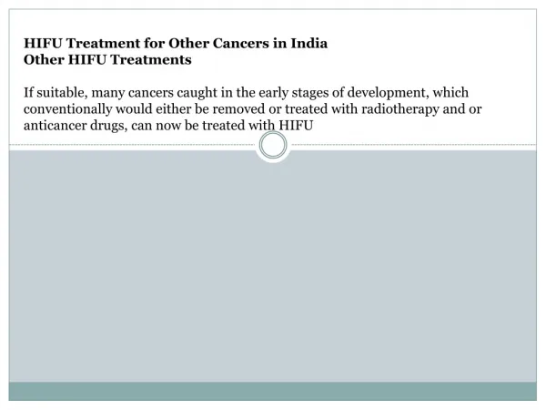 hifu treatment for other cancers in india