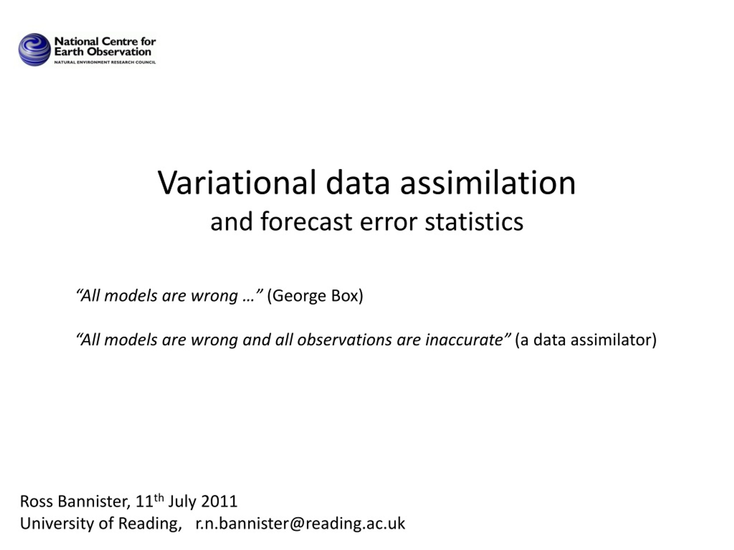 PPT - Variational data assimilation and forecast error statistics ...