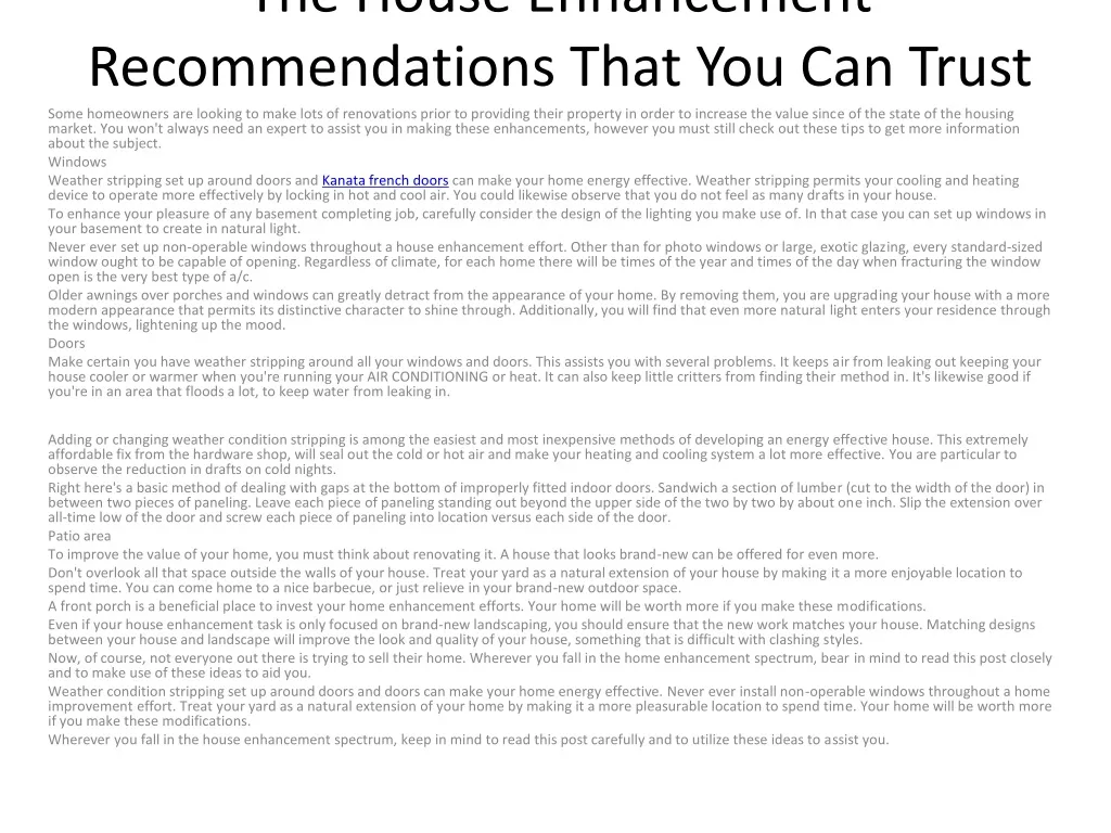 the house enhancement recommendations that you can trust