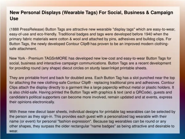 New Personal Displays (Wearable Tags) For Social