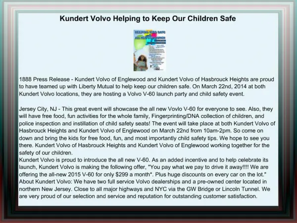 Kundert Volvo Helping to Keep Our Children Safe