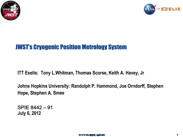 JWST s Cryogenic Position Metrology System